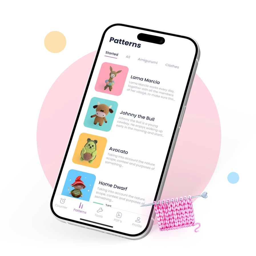 Mobile with crochet app on screen