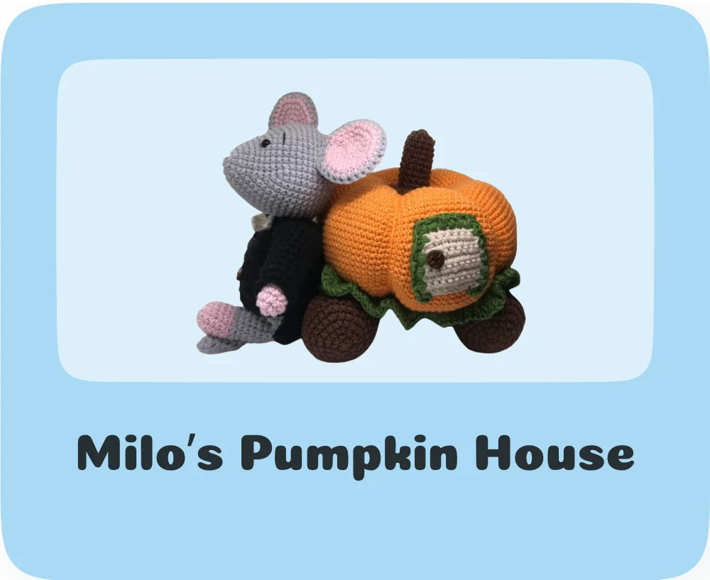 Cozy pumpkin-shaped house knitting pattern for a stuffed toy.