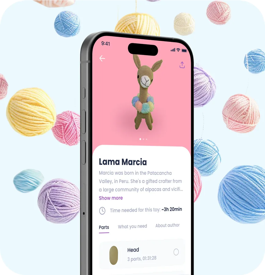 Mobile with crochet app on screen